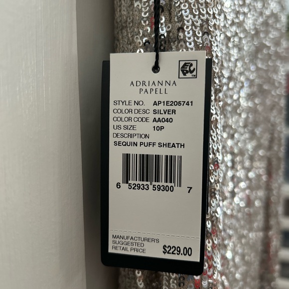 ADRIANNA PAPELL SEQUIN SILVER EVENING SHEATH DRESS SIZE 10P - Picture 9 of 10